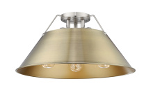 Golden 3306-3FM PW-AB - Yep by Golden Lighting Orwell 3-light Flush Mount in Pewter and Aged Brass shade